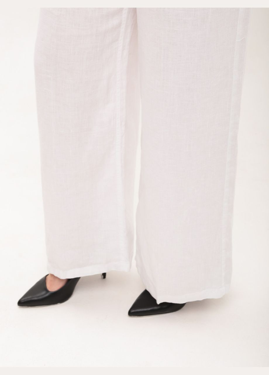 Брюки женские белые льняные широкие на резинке CARMITO Палаццо (332980402)