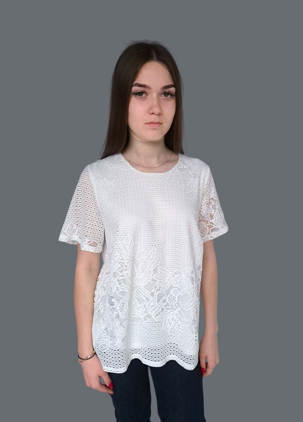 Молочна блузка - футболка жіноча мереживна однотонна Eastex
