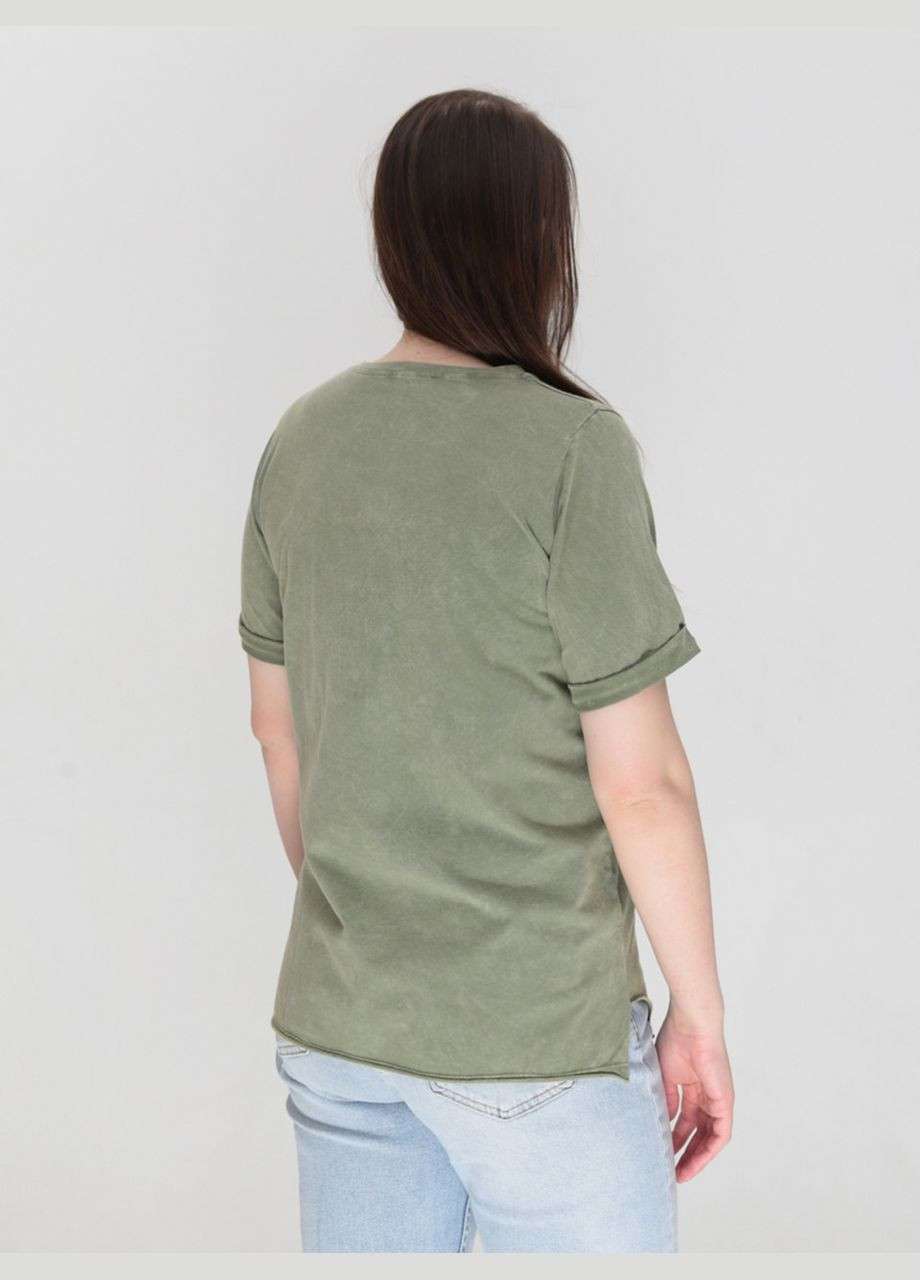 Женская футболка зеленая прямая с варкой JEANSclub Пряма - (322999581)