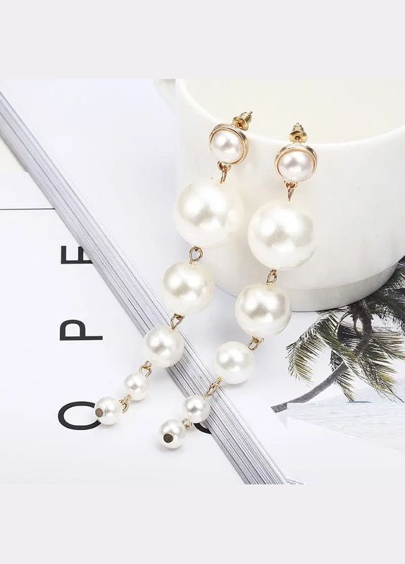 Сережки перлинні довгі перли висячі білі перлини No Brand (338436346)