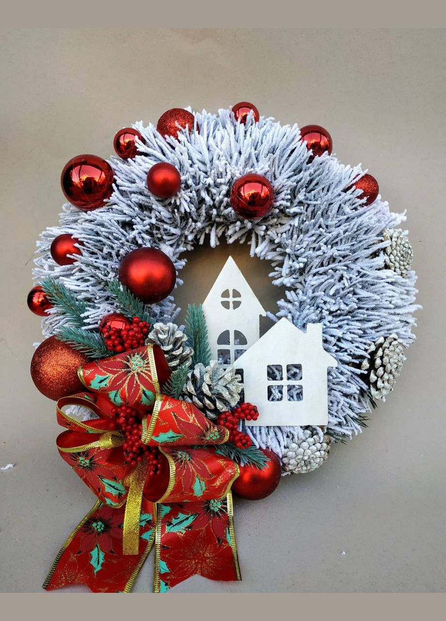Різдвяний новорічний вінок Преміум Святковий з Натуральним декором 30см. для інтер'єру, дверей в Фірмовій упаковц Vela (273469391)