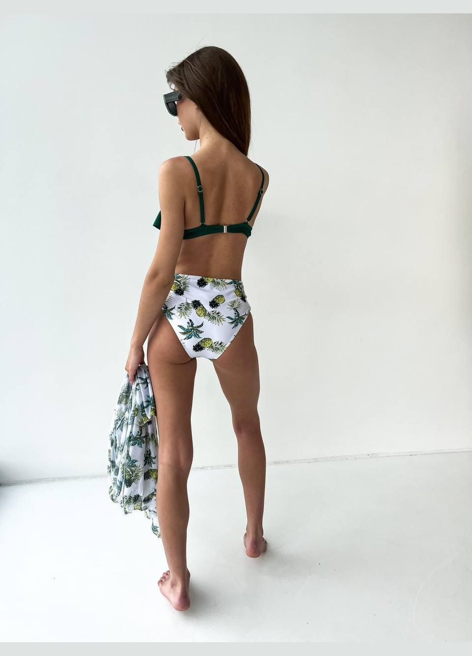 Зеленый женский купальник+туника 1401 (рюша зеленый комплект) No Brand