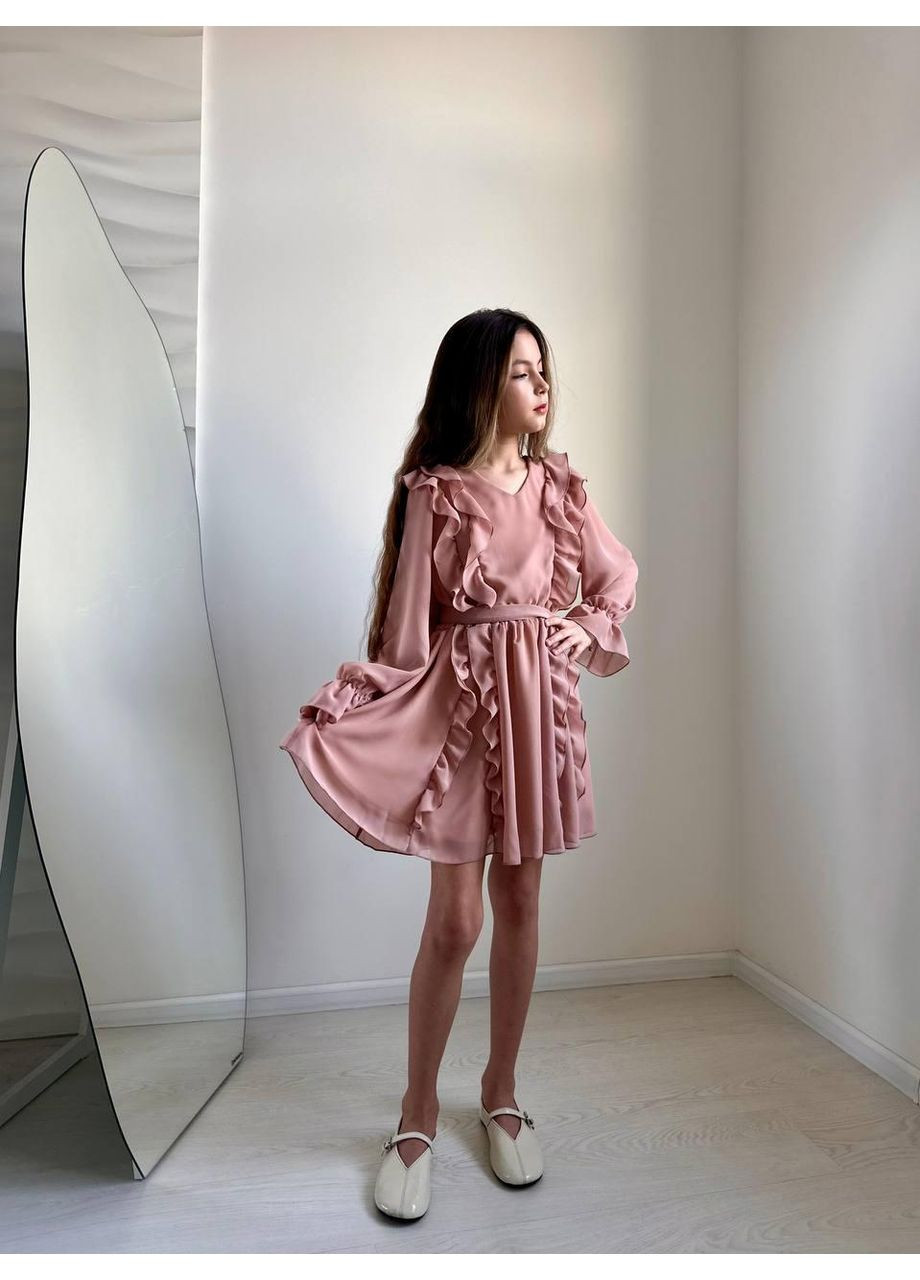 Коричневое шифоновое платье подростковое мокко IRmAS (370693506)