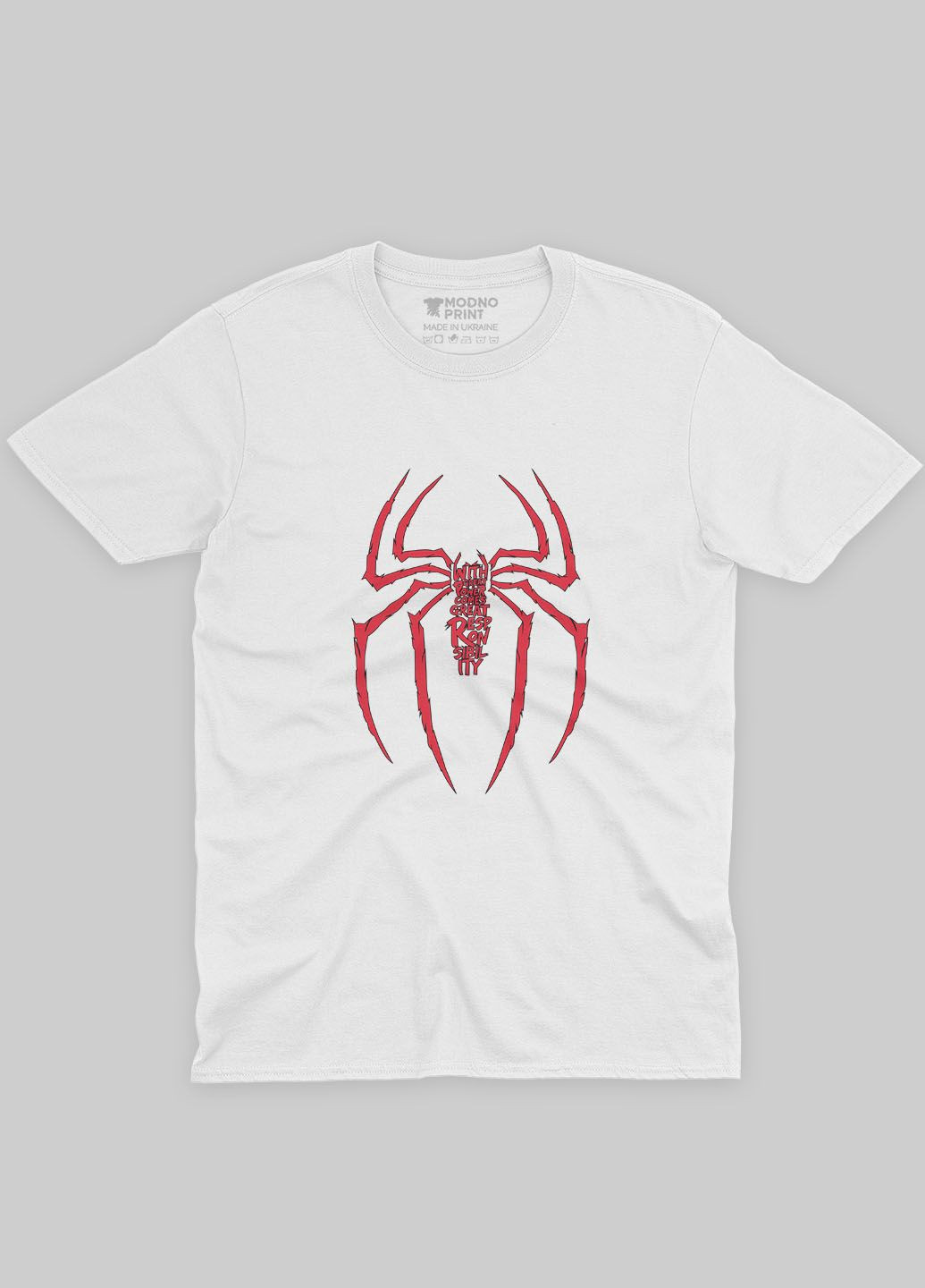 Біла демісезонна футболка для хлопчика з принтом супергероя - людина-павук (ts001-1-whi-006-014-046-b) Modno