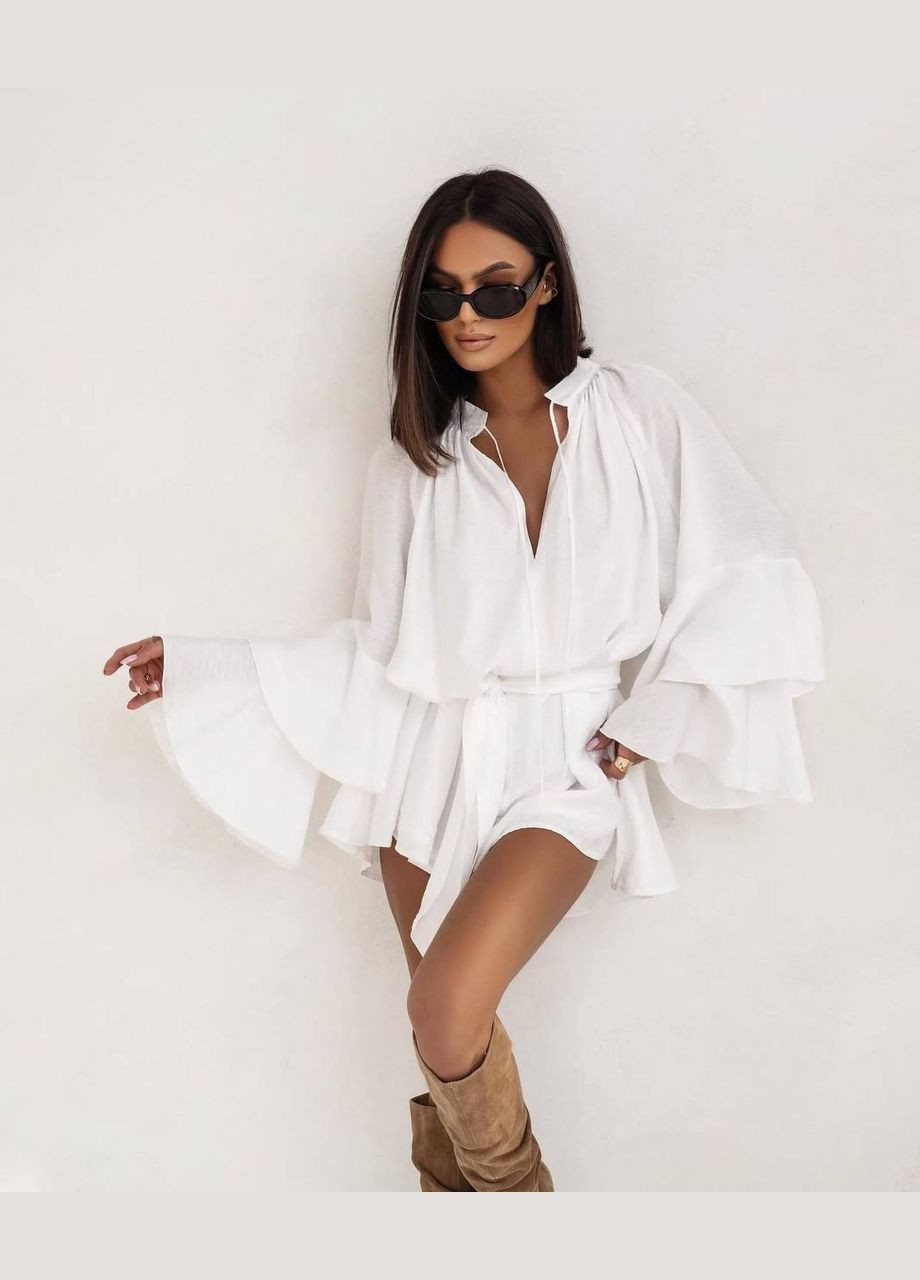 Молочна повсякденний, святковий жіноча сукня міні з поясом в стилі бохо оверсайз Style Point однотонна