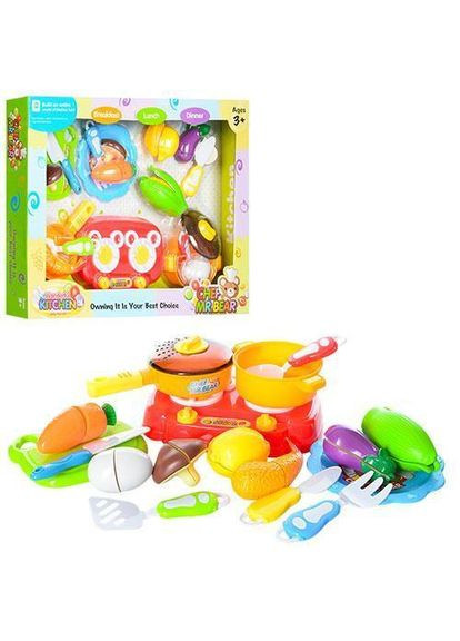 Продукты (набор) на липучке 7шт., дощечка, нож, плита, посуда, в упаковке, 47-35-6см WD-Q02 No Brand (301648992)