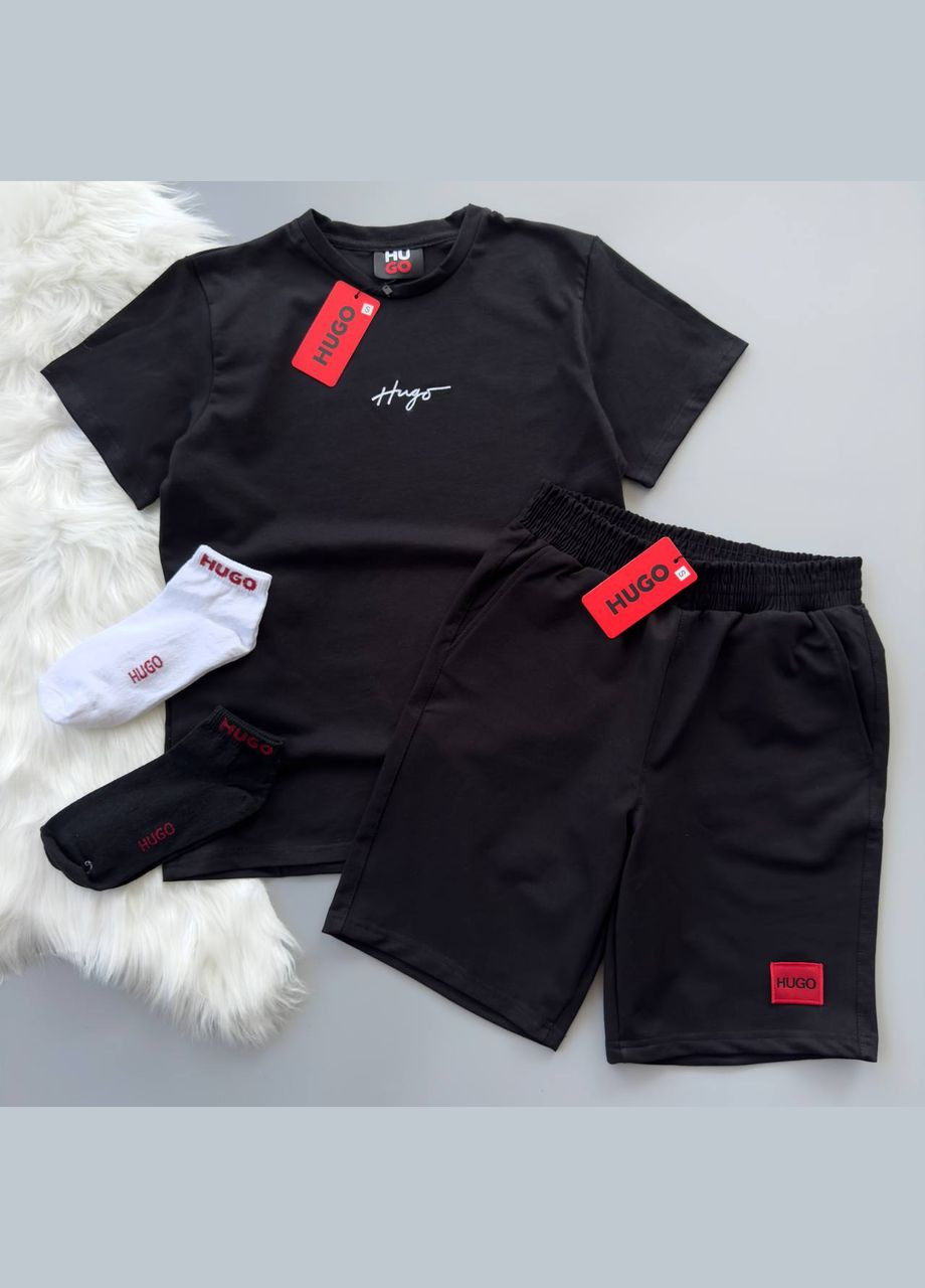 Черная 4 в 1 футболка+шорты+2 пары носок премиум материал No Brand
