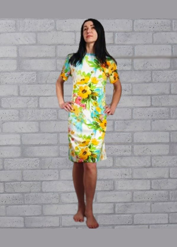 Салатова жіноча літня сукня з коротким салатовим рукавом у квітах. No Brand з квітковим принтом