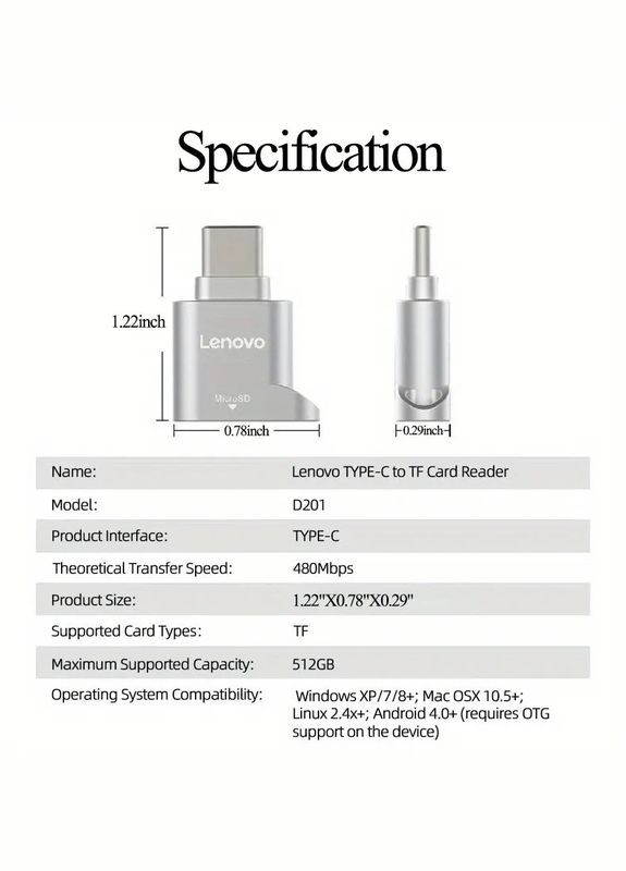 Кардридер Type-C micro SD/TF OTG card reader Lenovo (331885458)