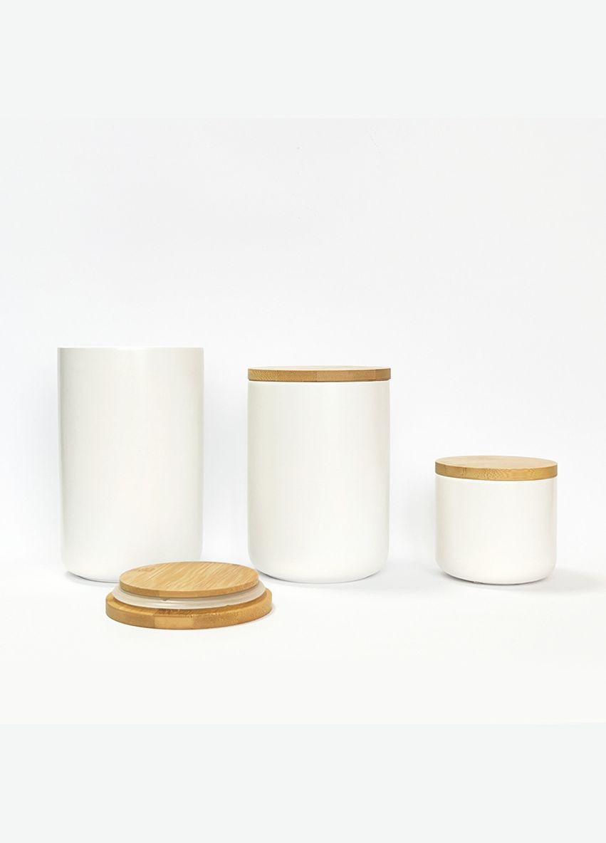 Ємність для зберігання MY HOME 1 л Біла з деревом (KP13 L WHITE/WOOD) MVM (301002243)