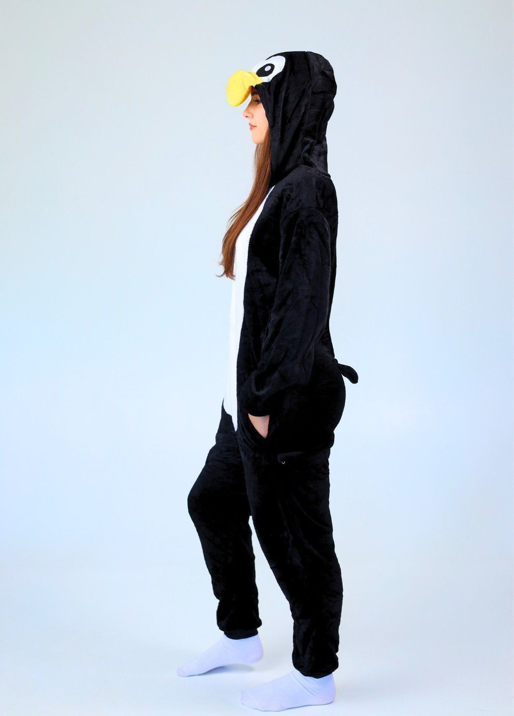 Кігурумі піжама Пінгвін чорний для жінок плюшеве з капюшоном і кишенями Lalapka (362490084)