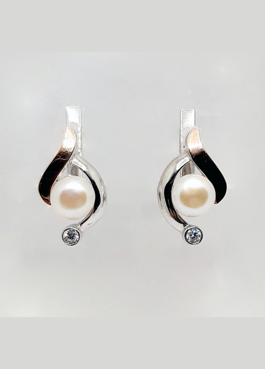 Серьги с белыми камнями серебро 925° 5,17г. родий и золотая накладка (728С) Svitozar 019С (305391455)