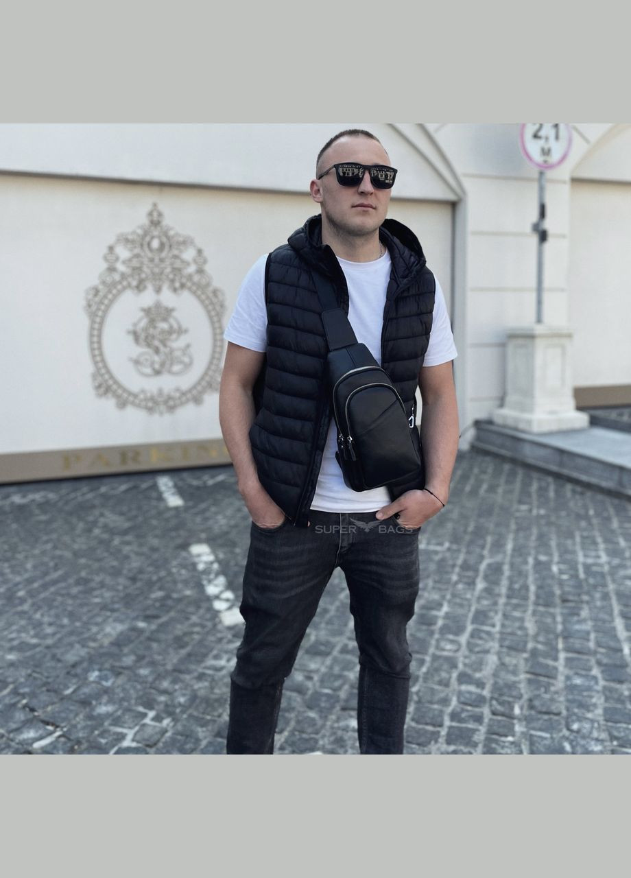 Сумка-слинг мужская черная через плечо из натуральной кожи A25F-515-1A Tiding Bag (359380778)