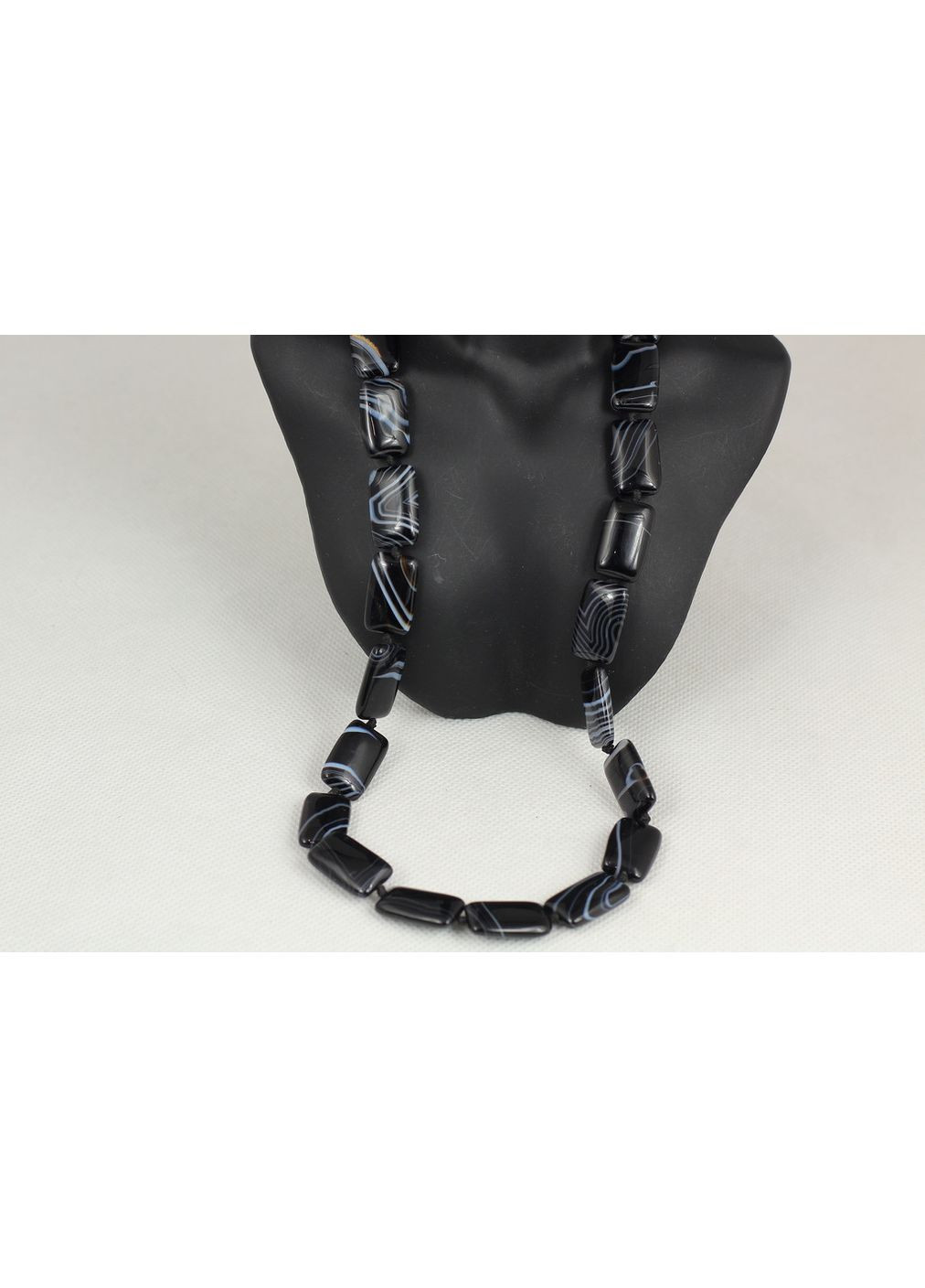 Буси Агат чорний прямокутник 53 см сріблсяті No Brand (366963421)