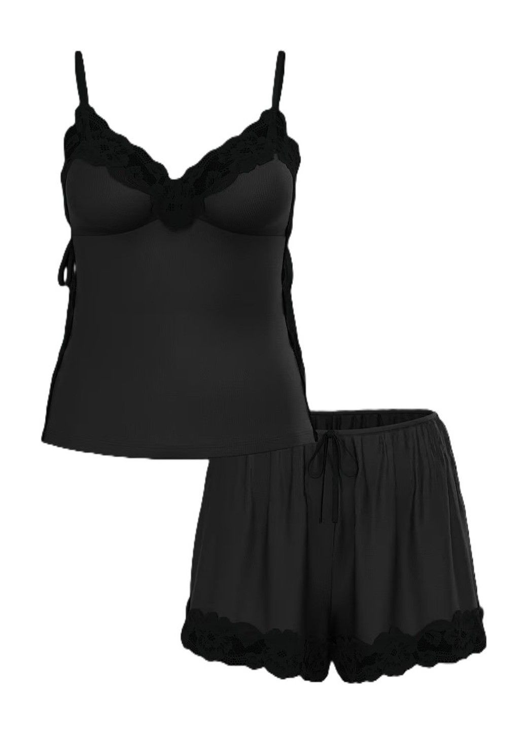 Чорна всесезон піжама ribbed modal & lace cami shorts set Victoria's Secret