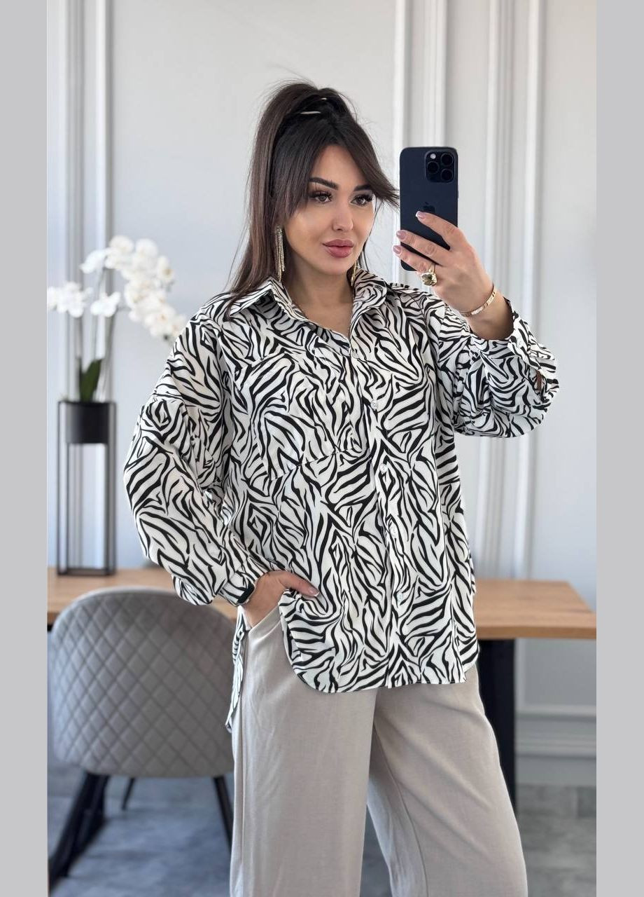 Белая повседневный, вечерний, кэжуал рубашка однотонная FINO Mode с длинным рукавом