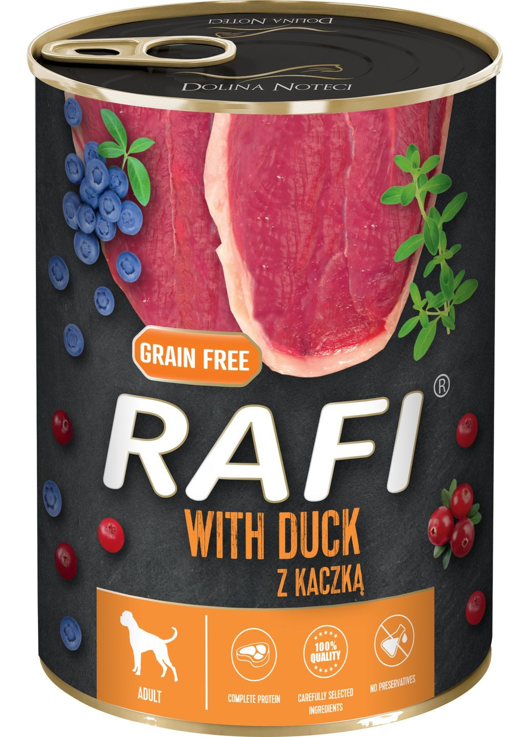 Консервы для взрослых собак RAFI паштет утка, голубика и клюква 400 г (5902921304937) Dolina Noteci (316476348)