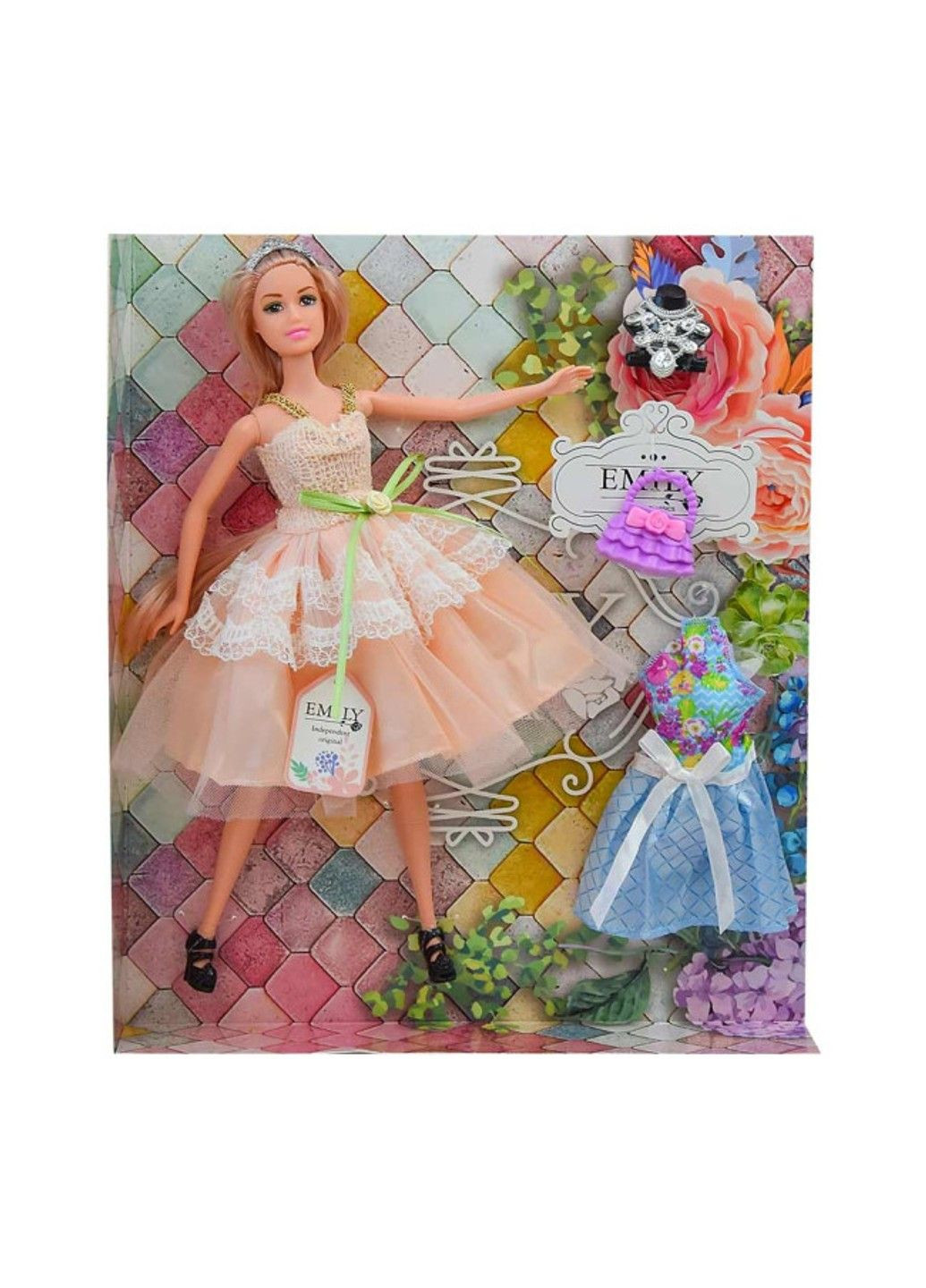 Реалистичная Кукла Emily Блондинка в платье с кружевной персиковой юбкой кукла 29 см QJ077 No Brand (334342820)