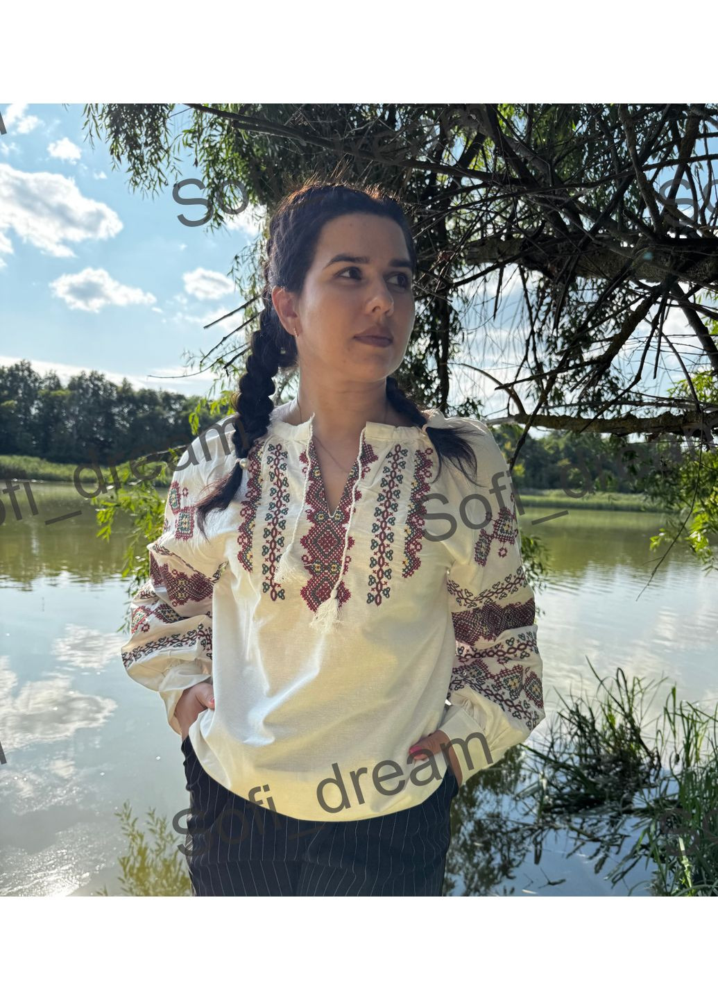 Молочна жіноча вишита сорочка земля ESQ (352710145)