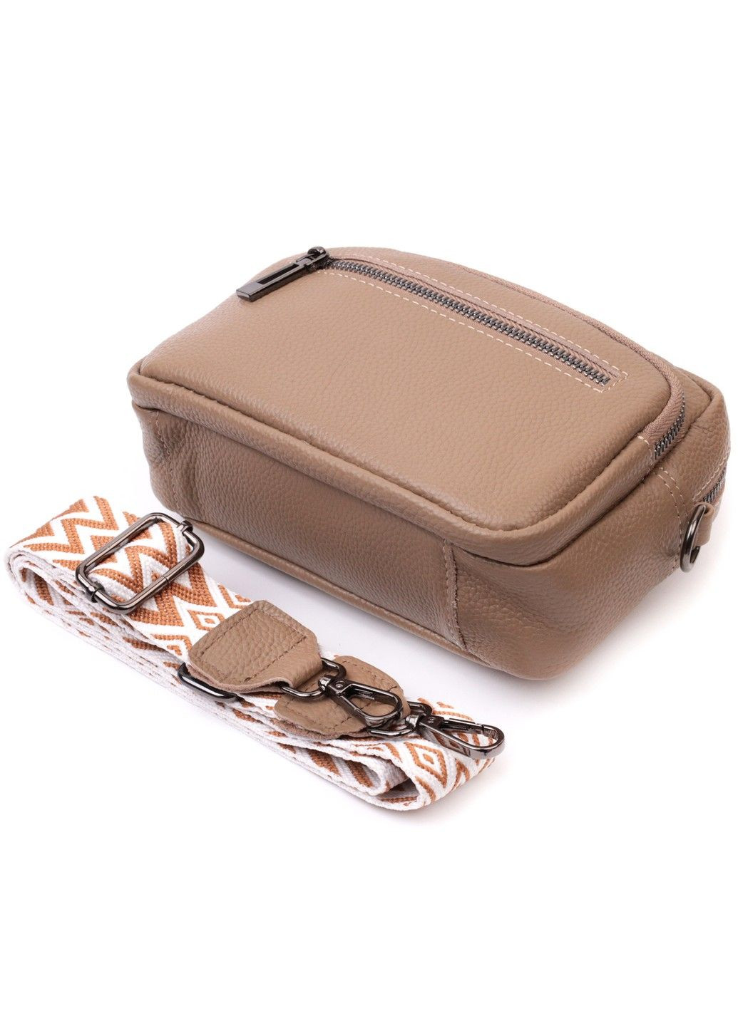 Практична жіноча сумка з накладною кишенею з натуральної шкіри 22638 Бежева Vintage (297993036)