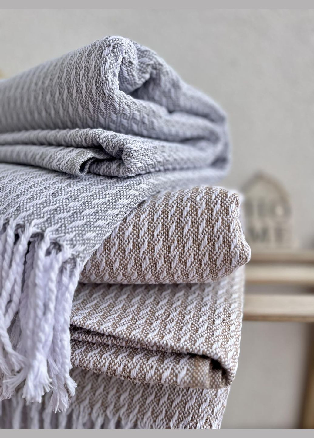 Плед Latvia хлопковый с бахромой 140х200 см серый ZEINTEX (314710166)