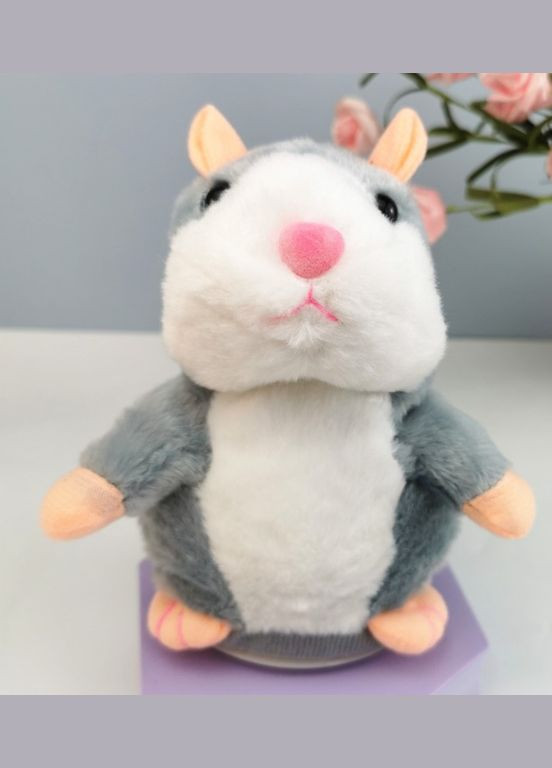 Интерактивная игрушка говорящий хомяк повторюшка на батарейках Серый (2104618613) No Brand (345562778)