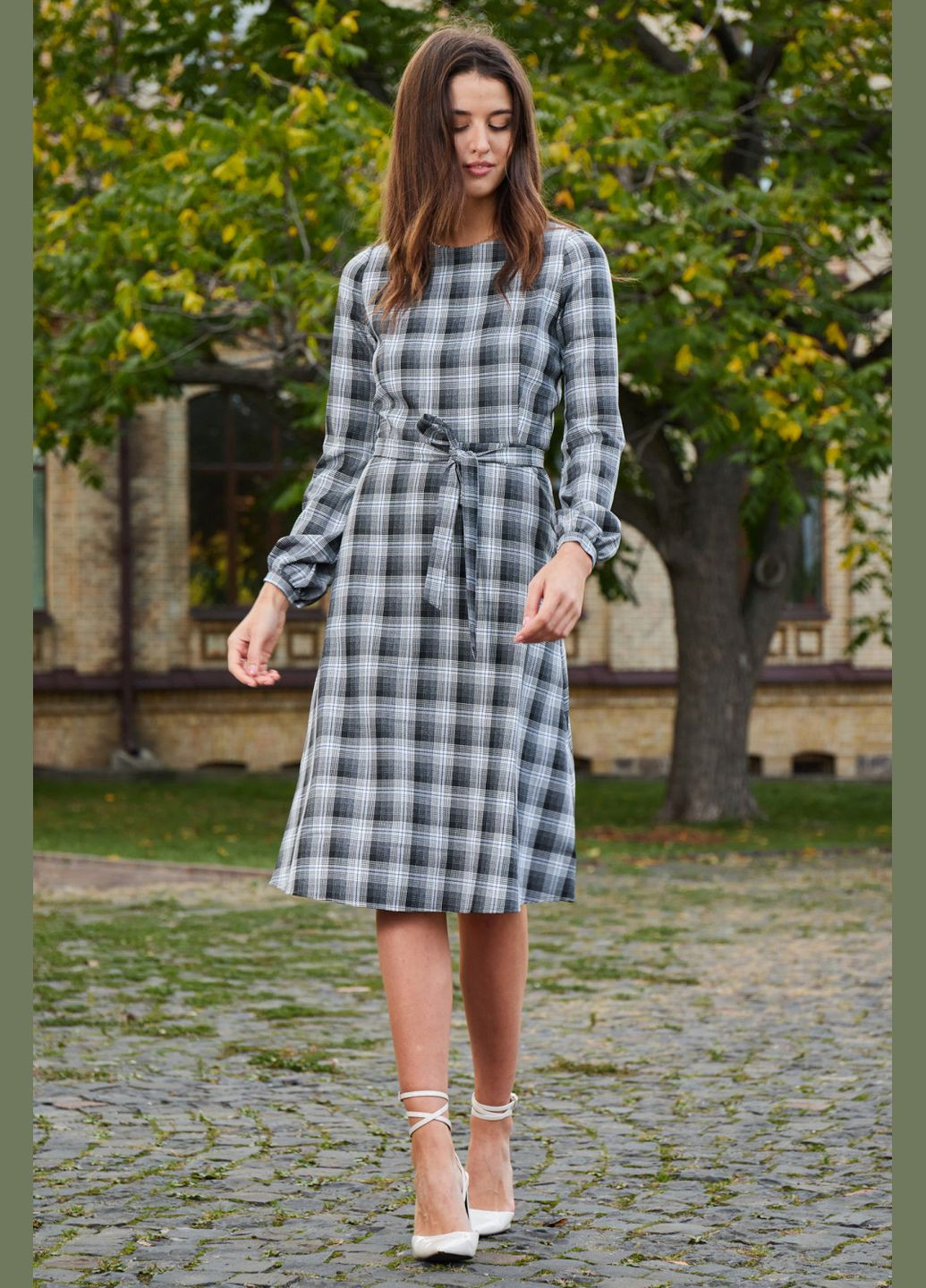 Чорна повсякденний сукня трапеція в чорно-білу клітинку (ll153525790) LadyLike