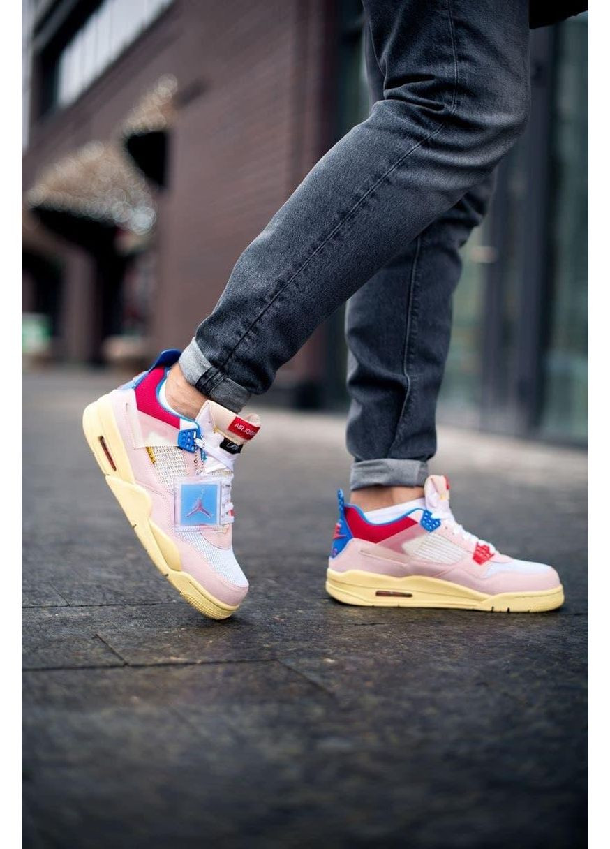 Цветные летние кроссовки nike air jordan retro 4 sp union - guava ice найк аир джордан No Brand