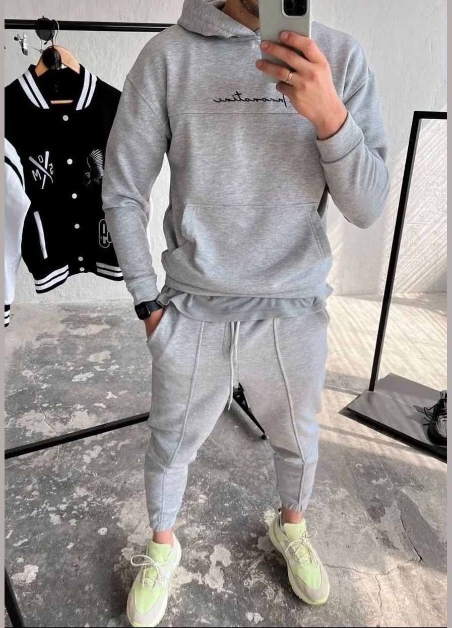 Серый демисезонный стильный костюм двунитка качественный пошив No Brand