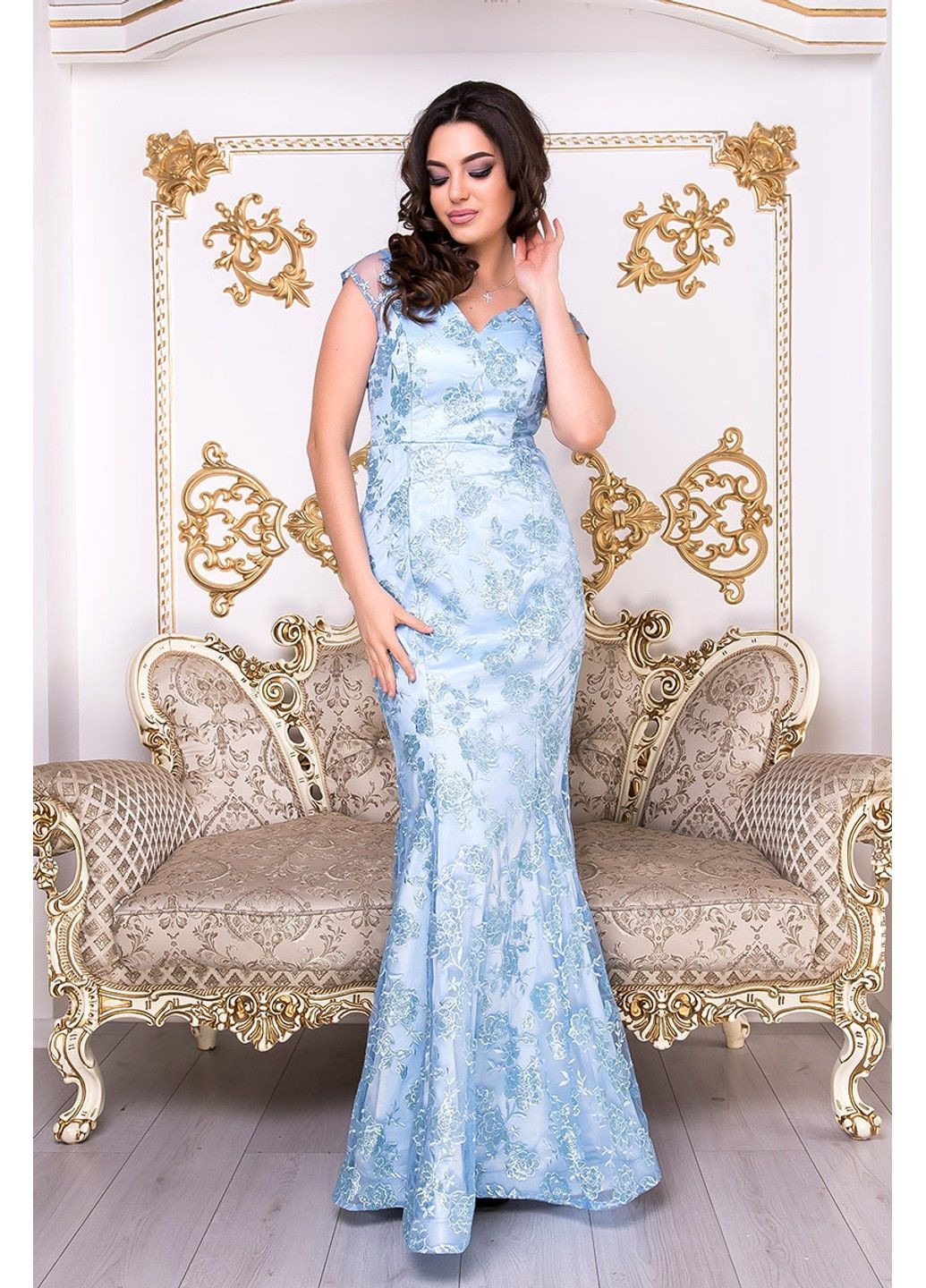 Голубое вечернее платье атлас макси 9007 голубое Tanita-Romario