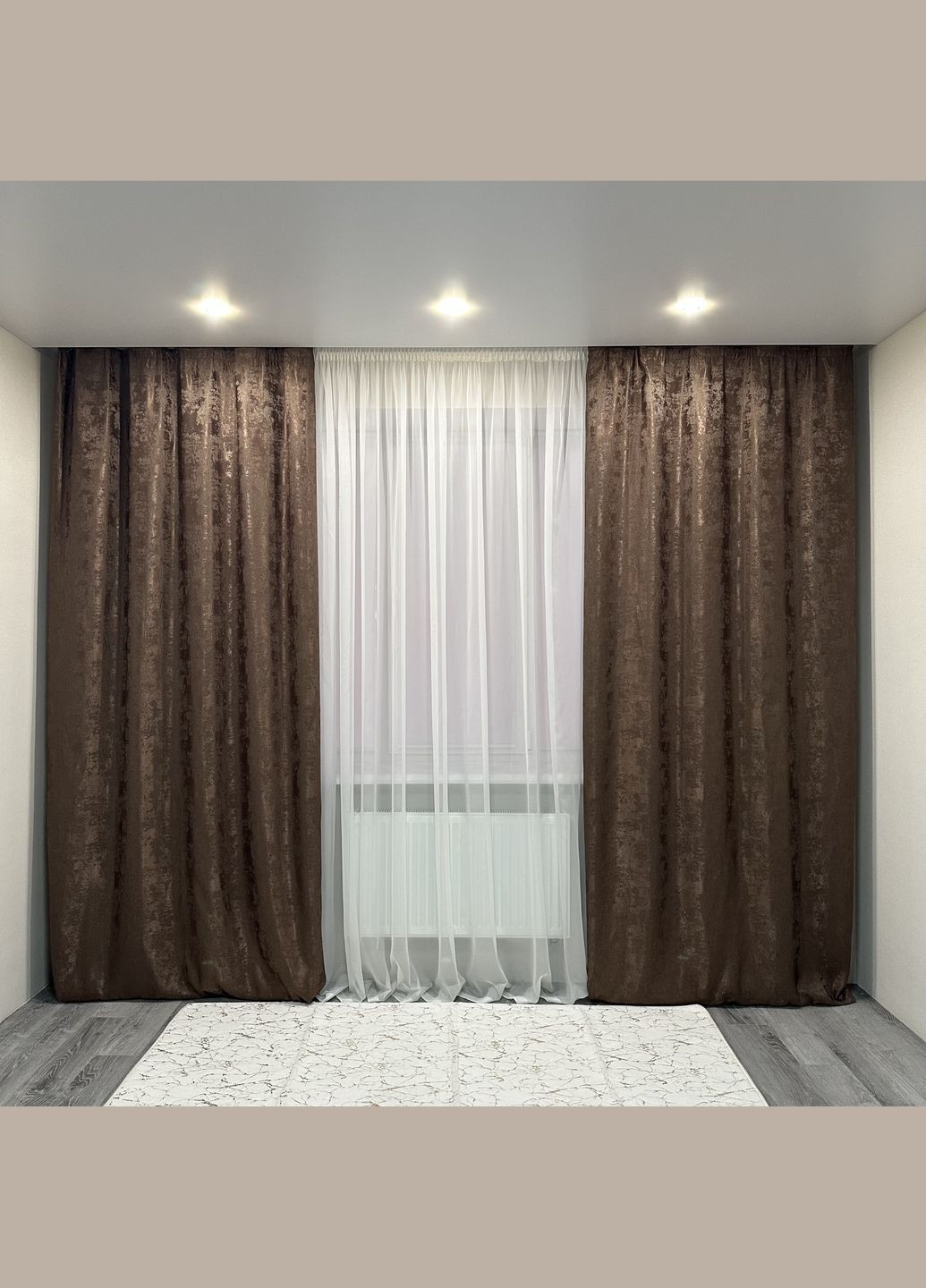 Жаккардовые шторы с мраморным узором 2шт 1.5×2.7 м, тесьма 6 см, среднее затемнение, коричневого цвета. No Brand (331619151)