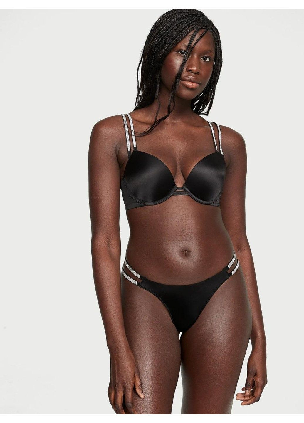 Чорний бюстгальтер з пуш-ап double shine strap push-up bra чорні Victoria's Secret