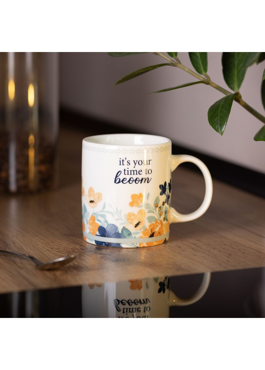 Чашка керамічна з квітковим принтом 400 (мл) для чаю та кави Біла RX-N240139W Liling Rongxiang Ceramic (357204267)