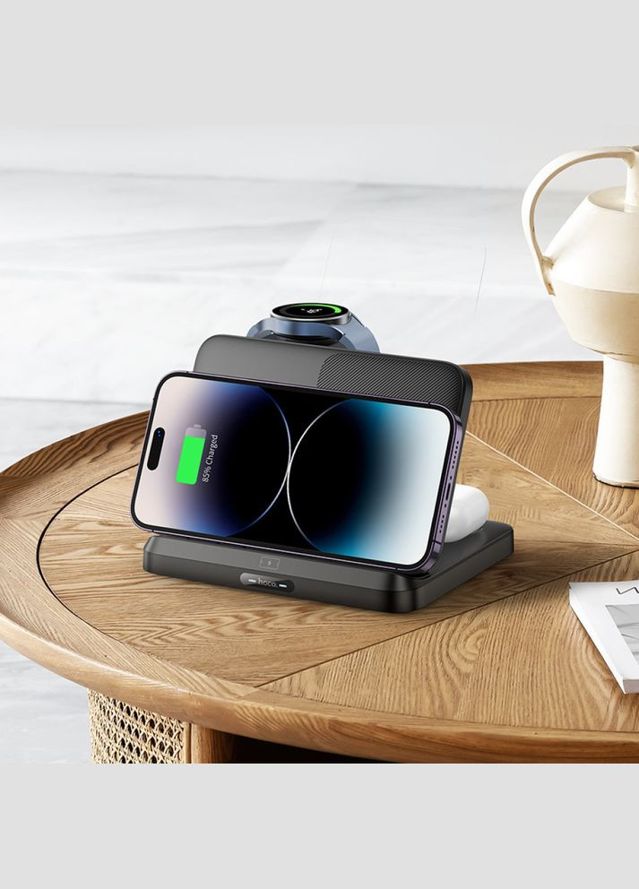 Настольная беспроводная зарядка 3в1 раскладная CQ7 iWatch+SAM |15W| Hoco (337351561)