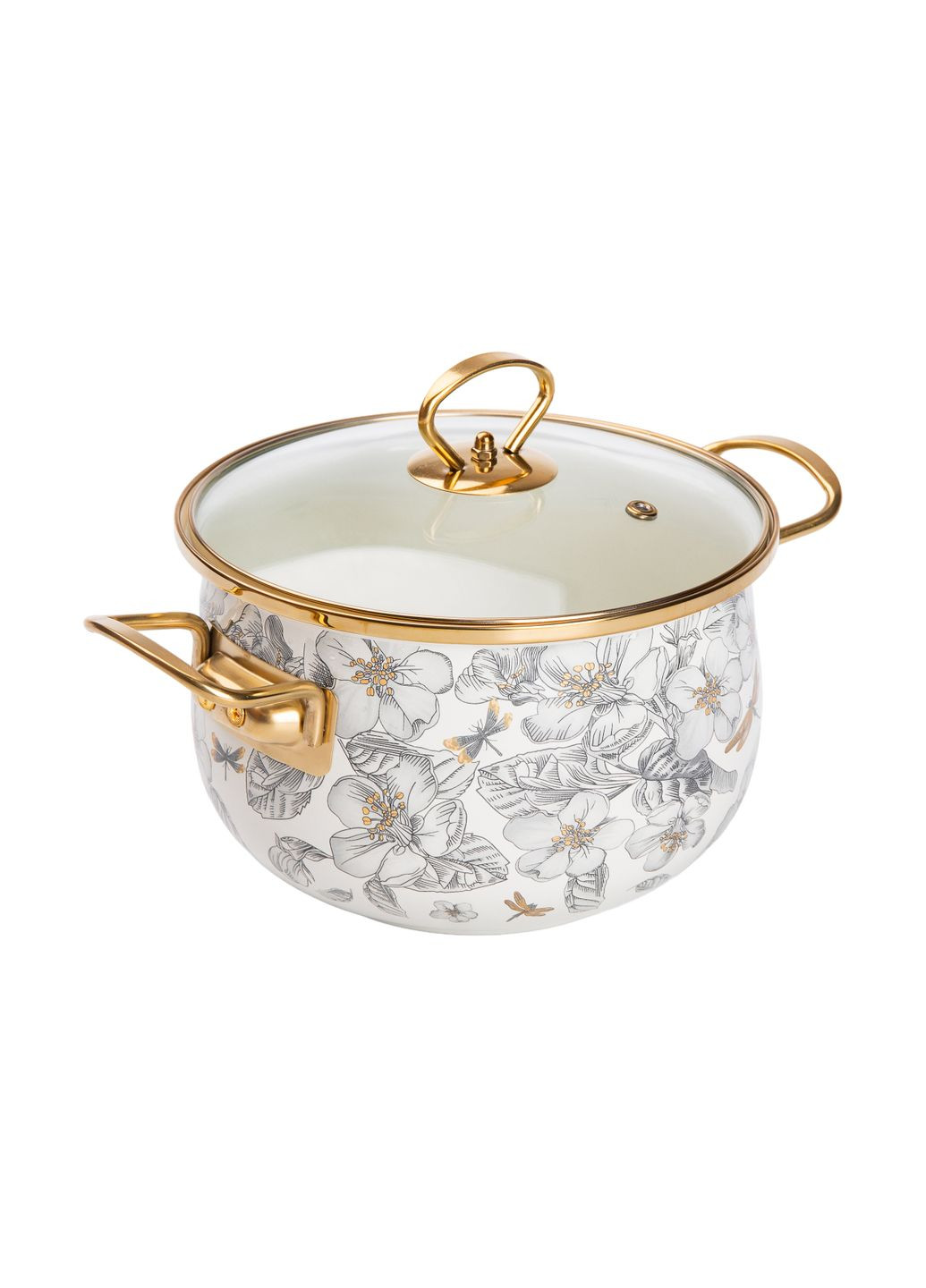 Кастрюля эмалированная 3,5 л со стеклянной крышкой, flowers Yiwu (328441398)