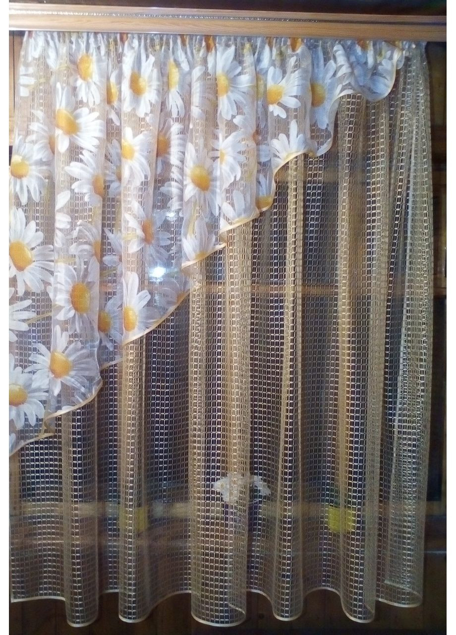 Фіранка готова коротка золото ромашка ліва No Brand (372133782)