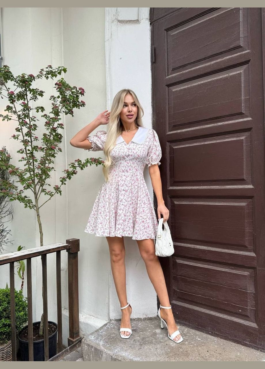 Молочное повседневный, вечернее платье Україна с цветочным принтом