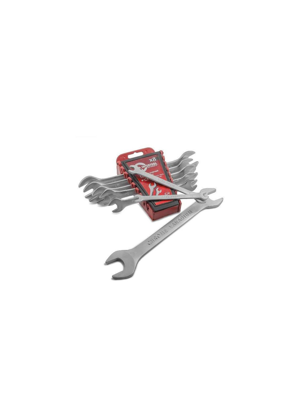 Ріжкові ключі 8 шт. хромо-ванадієві 6-22 мм у пластиковому тримачі Intertool (363045331)