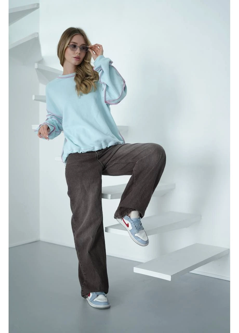 Блакитний світшот жіночий з контрасними швами Style Point однотонний (378558161)