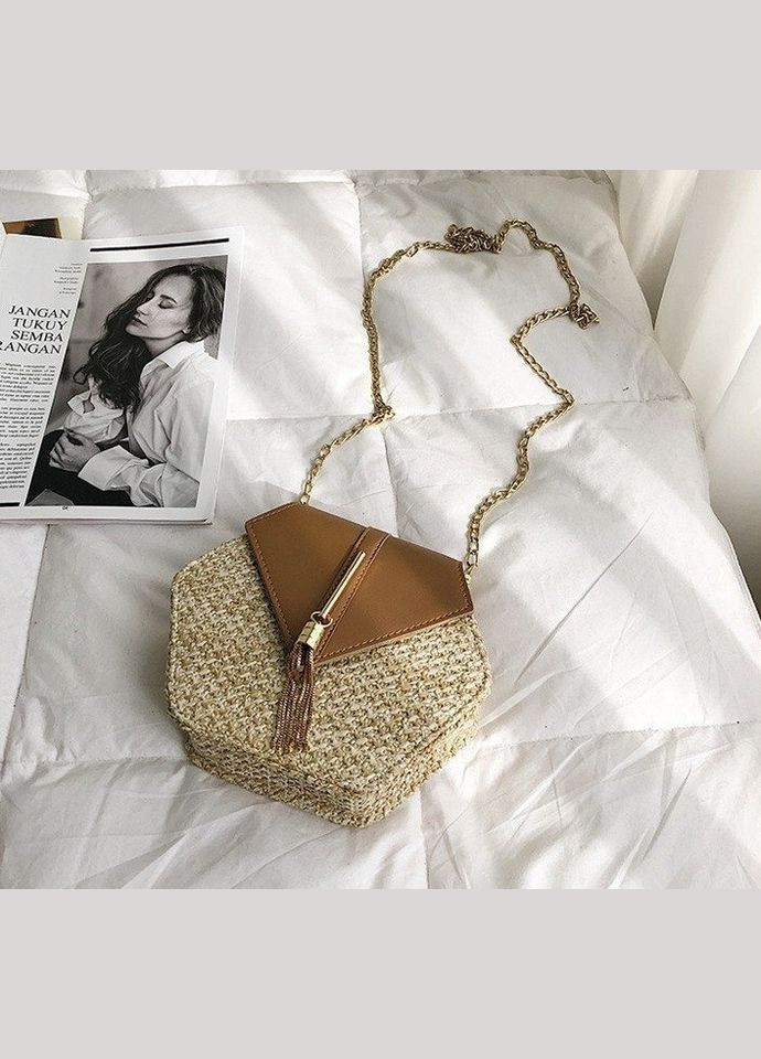 Жіноча міні плетена сумочка-клатч шестигранна солом'яна чорна (sku_652) No Brand (330576450)