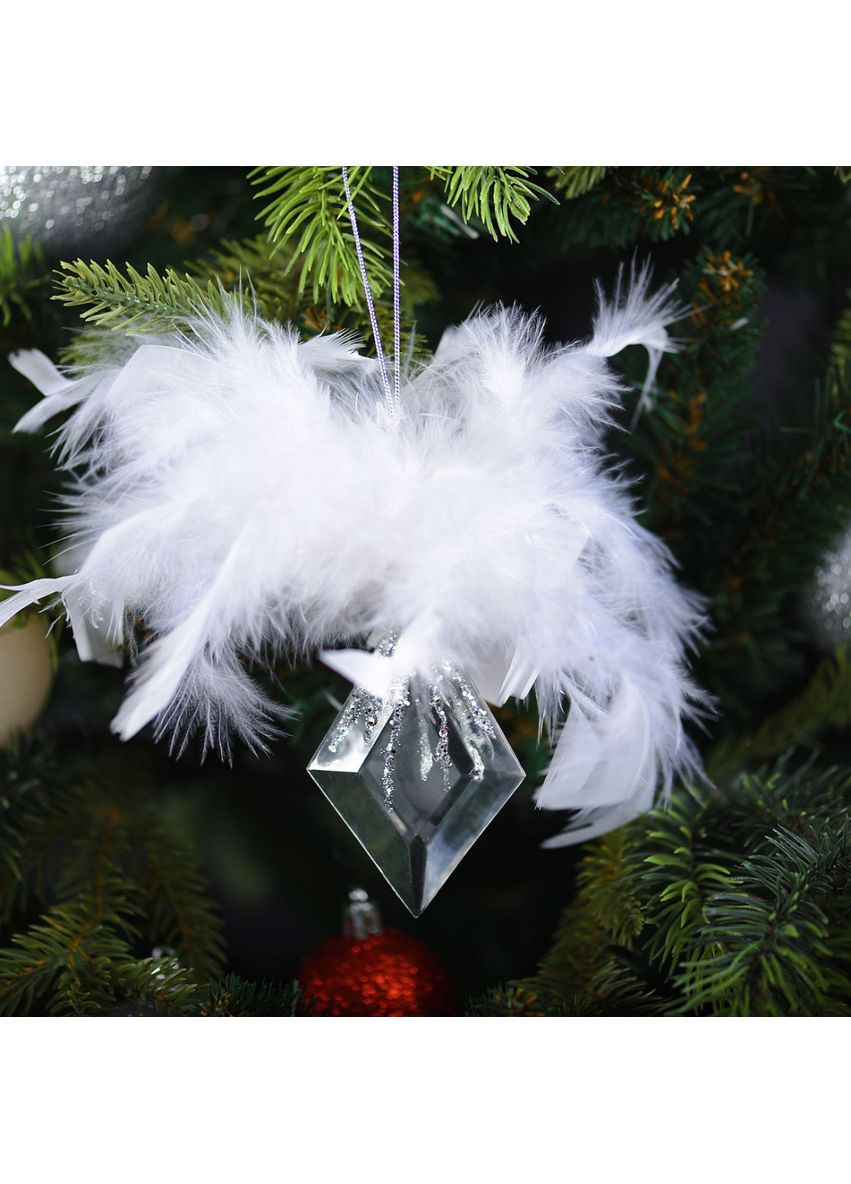 Игрушка на елку Ромб с перьями 974934 17 см белая Yes (369339308)