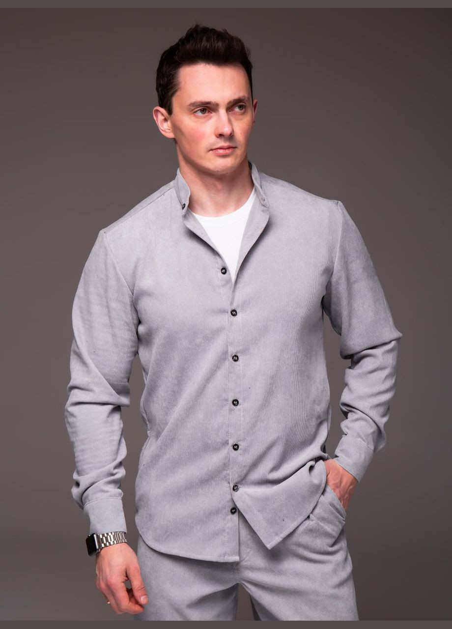 Светло-серая классическая, повседневный, кэжуал рубашка однотонная Vakko