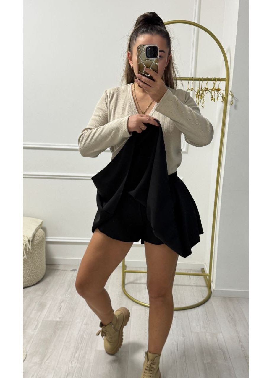 Черная однотонная женская юбка-шорты черного цвета 36144 No Brand