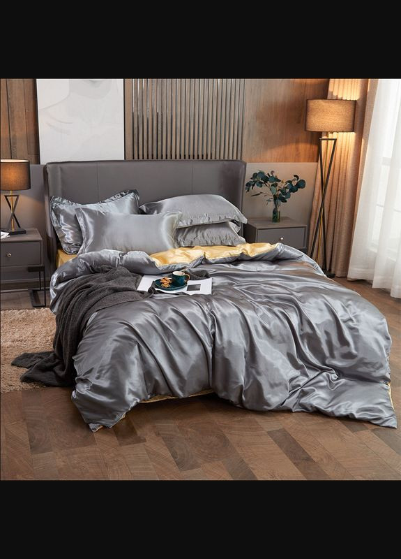 Атласное постельное белье Евро Серый 200 x 220 наволочки 2 х 50х70 см, 2 х 70х70 см (141418-02) No Brand (348095292)