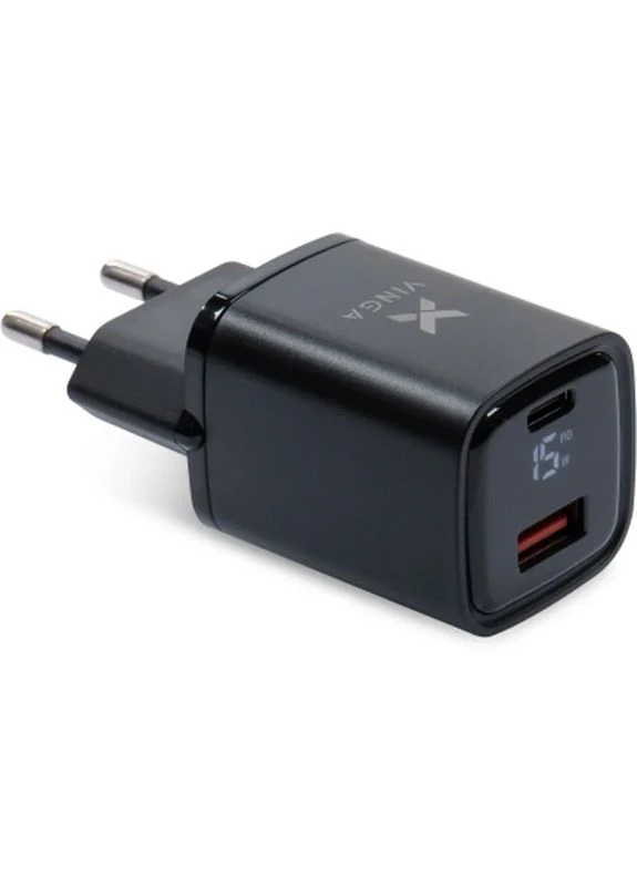 Зарядний пристрій USB-C PD30W + USB-A QC30W Display 33W Max (VCR30ACDB) Vinga (399669924)