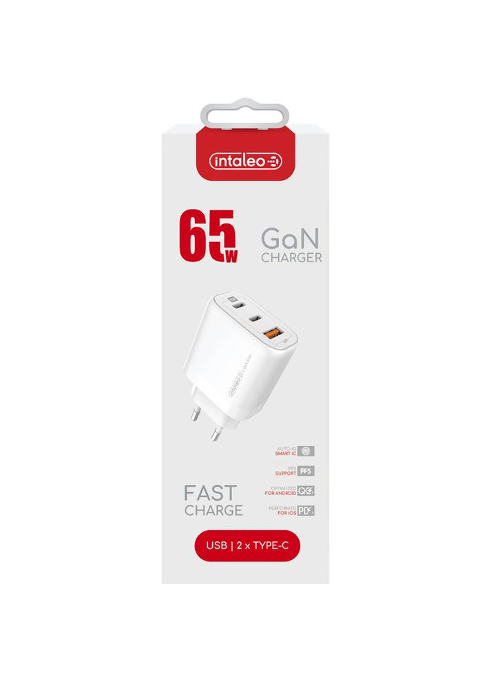 Зарядний пристрій TCG65GAN GAN 2USB-C PD+USB-A QC 3.0 65W White (1283126559525) Intaleo (315010940)