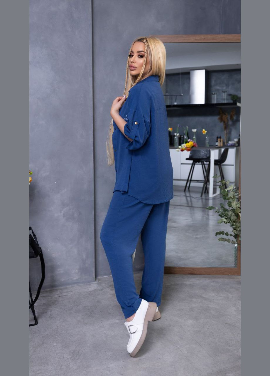 Жіночий костюм двійка з сорочкою колір джинс р.48/50 453654 New Trend (286330257)