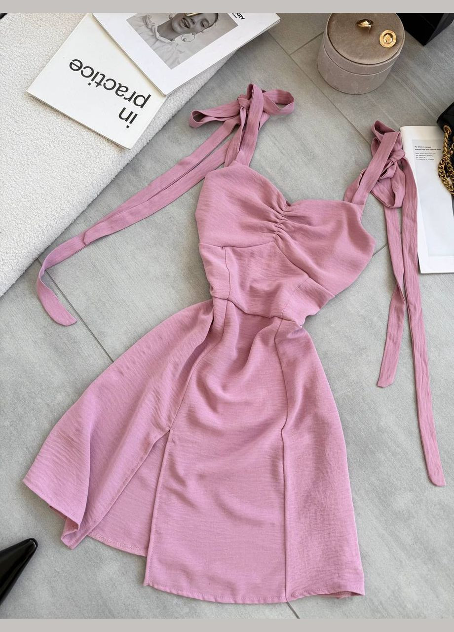 Пудровое кэжуал женское мини платье Adelante однотонное