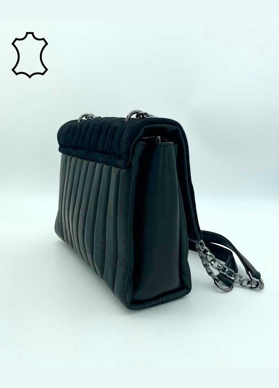 Жіноча шкіряна сумка клатч на ланцюжку «Теммі» чорна в комбінації із замшем WeLassie (298571227)