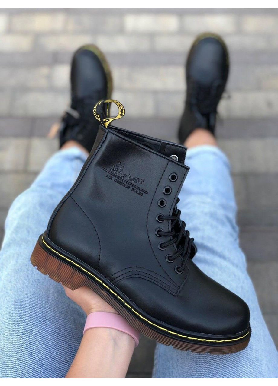 Зимние ботинки женские dr. martens 1460 black 11822006 доктор мартенс (мех) берцы No Brand без декора из искусственной кожи